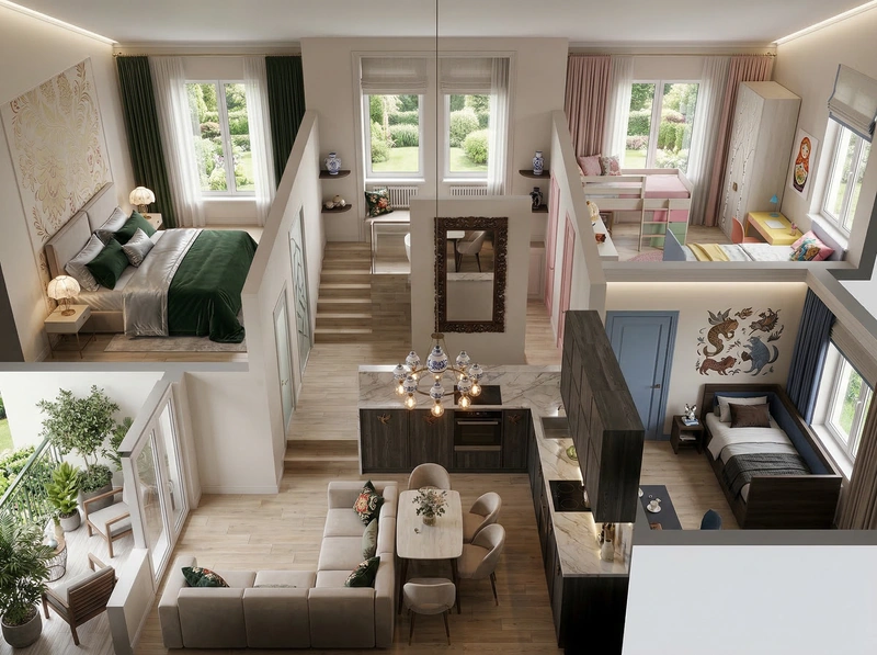 Дизайн спальни в стиле Контемпорари — фото интерьера от нейросети RoomGPT