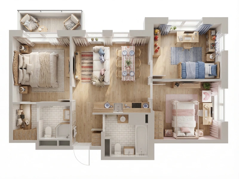 Дизайн спальни в стиле Хюгге — фото интерьера от нейросети RoomGPT