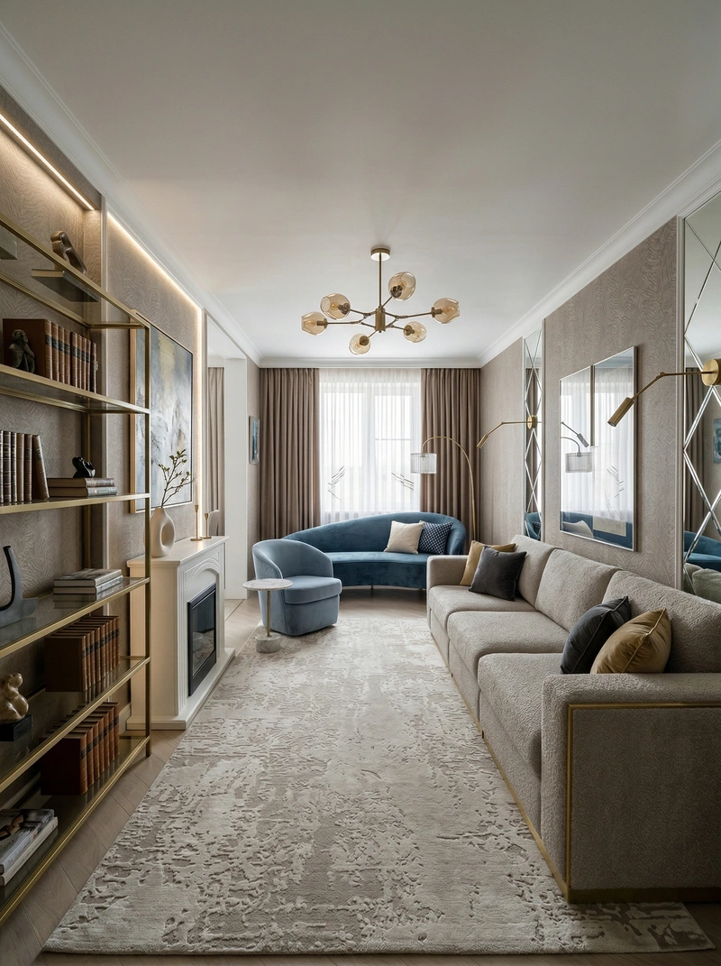 Дизайн гостиной в стиле Контемпорари — фото интерьера от нейросети RoomGPT