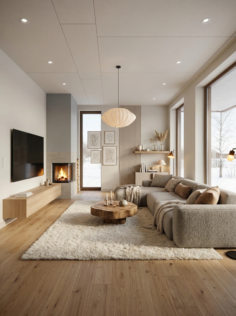 Дизайн интерьера в стиле Хюгге — Гостиная от нейросети RoomGPT