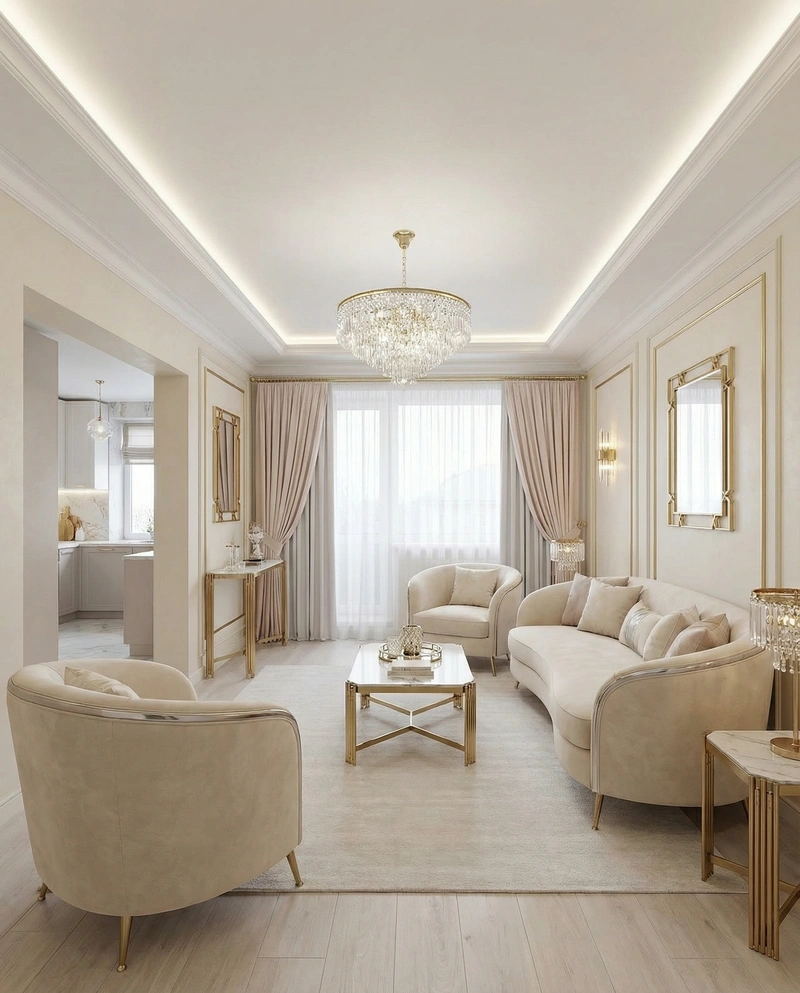 Дизайн гостиной в стиле Неоклассика — фото интерьера от нейросети RoomGPT