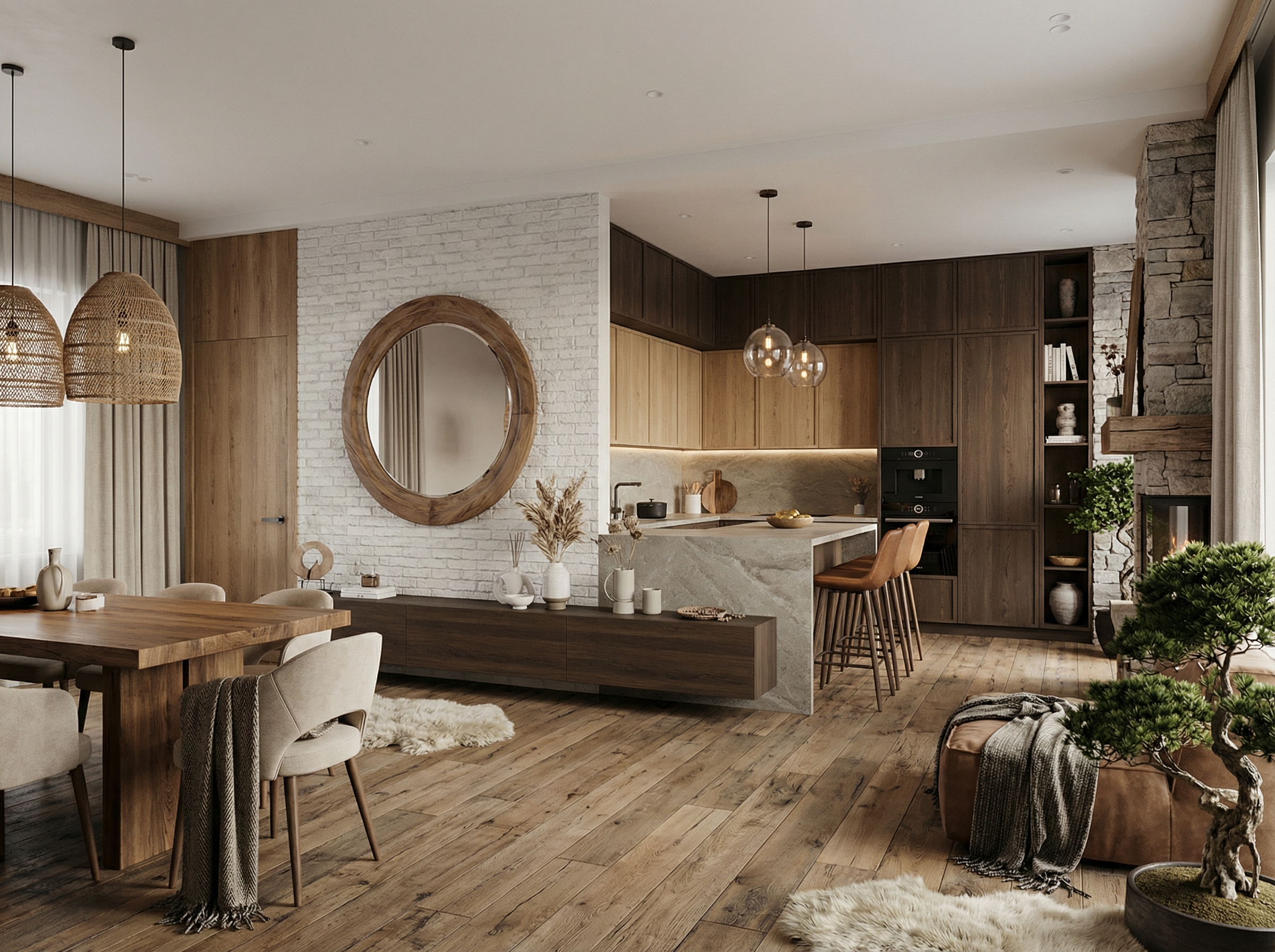 Дизайн кухни в стиле Japandi — фото интерьера от нейросети RoomGPT