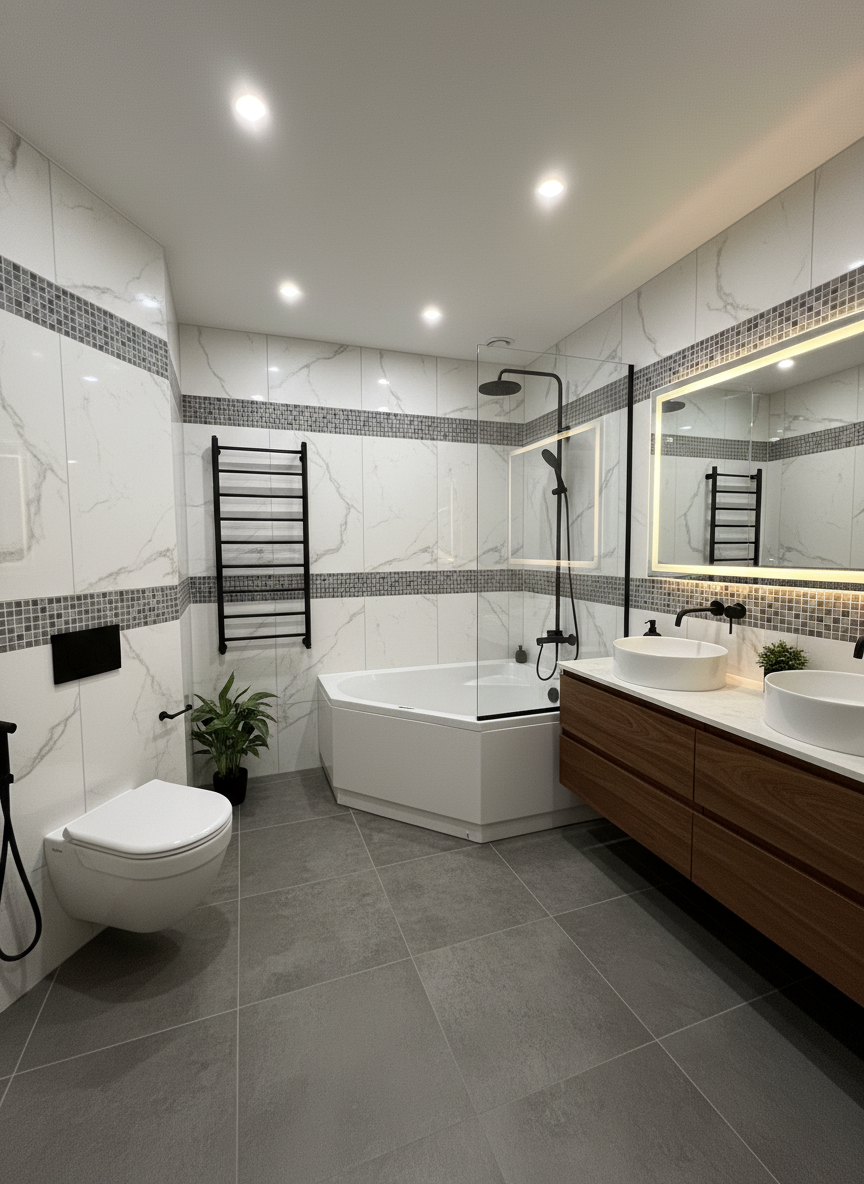 Дизайн ванной в стиле Контемпорари — фото интерьера от нейросети RoomGPT