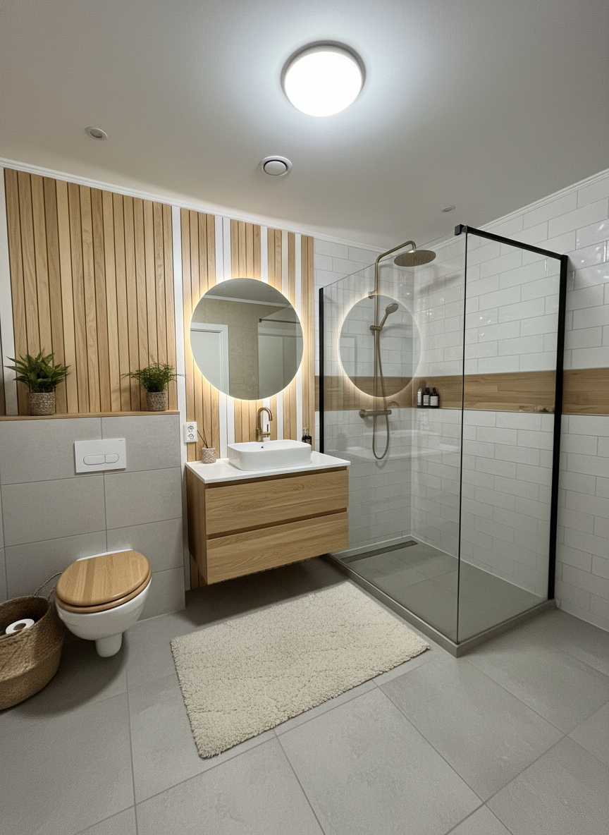 Дизайн ванной в стиле Хюгге — фото интерьера от нейросети RoomGPT