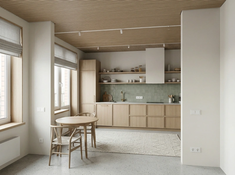 Дизайн кухни в стиле Сканди — фото интерьера от нейросети RoomGPT