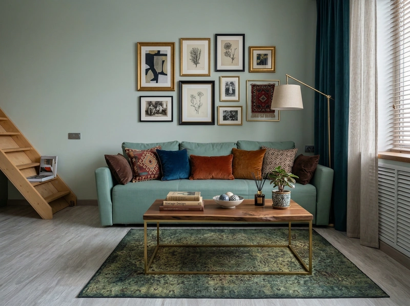 Дизайн интерьера в стиле Эклектика — Гостиная от нейросети RoomGPT