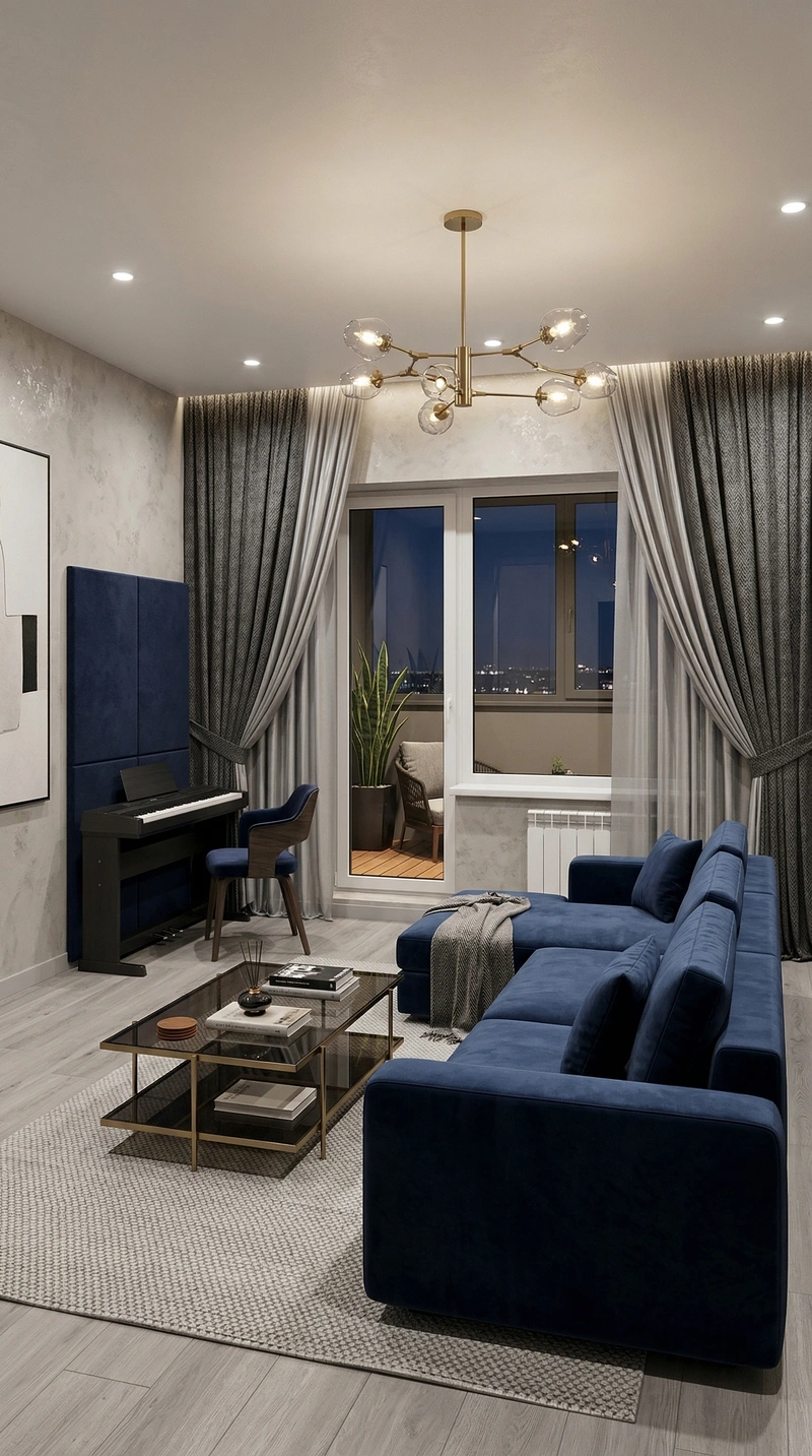 Дизайн гостиной в стиле Контемпорари — фото интерьера от нейросети RoomGPT