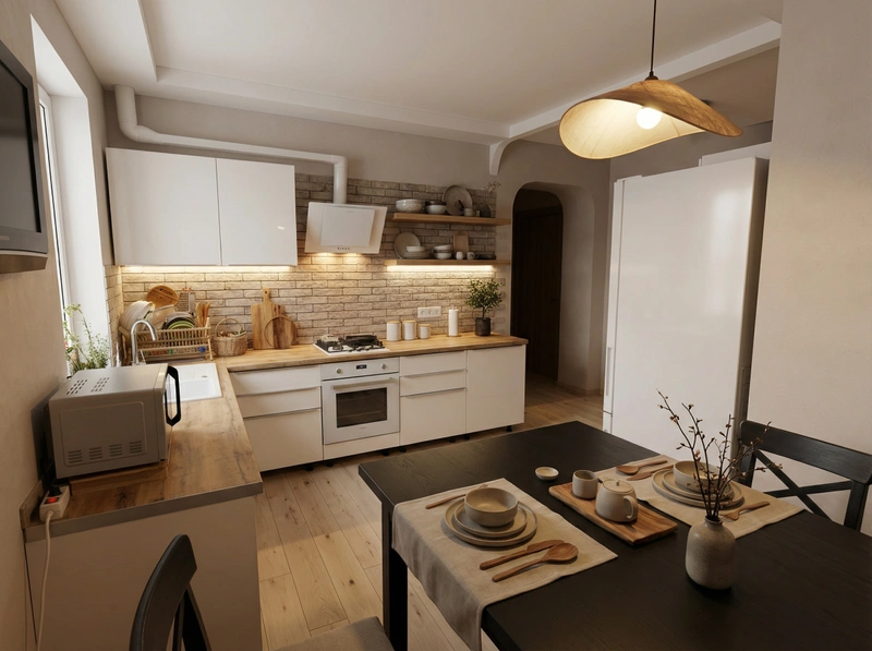 Дизайн кухни в стиле Japandi — фото интерьера от нейросети RoomGPT