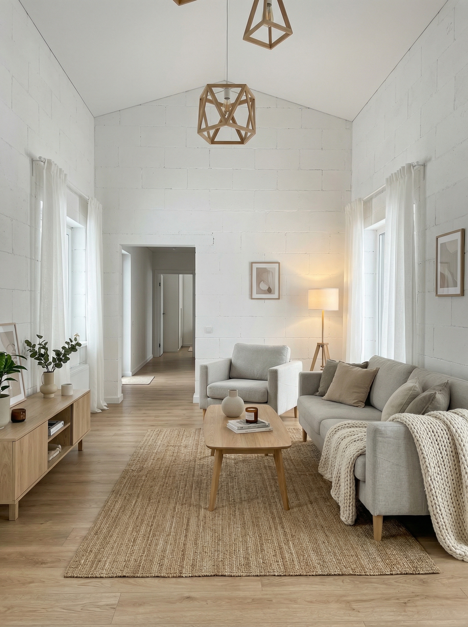 Дизайн гостиной в стиле Хюгге — фото интерьера от нейросети RoomGPT