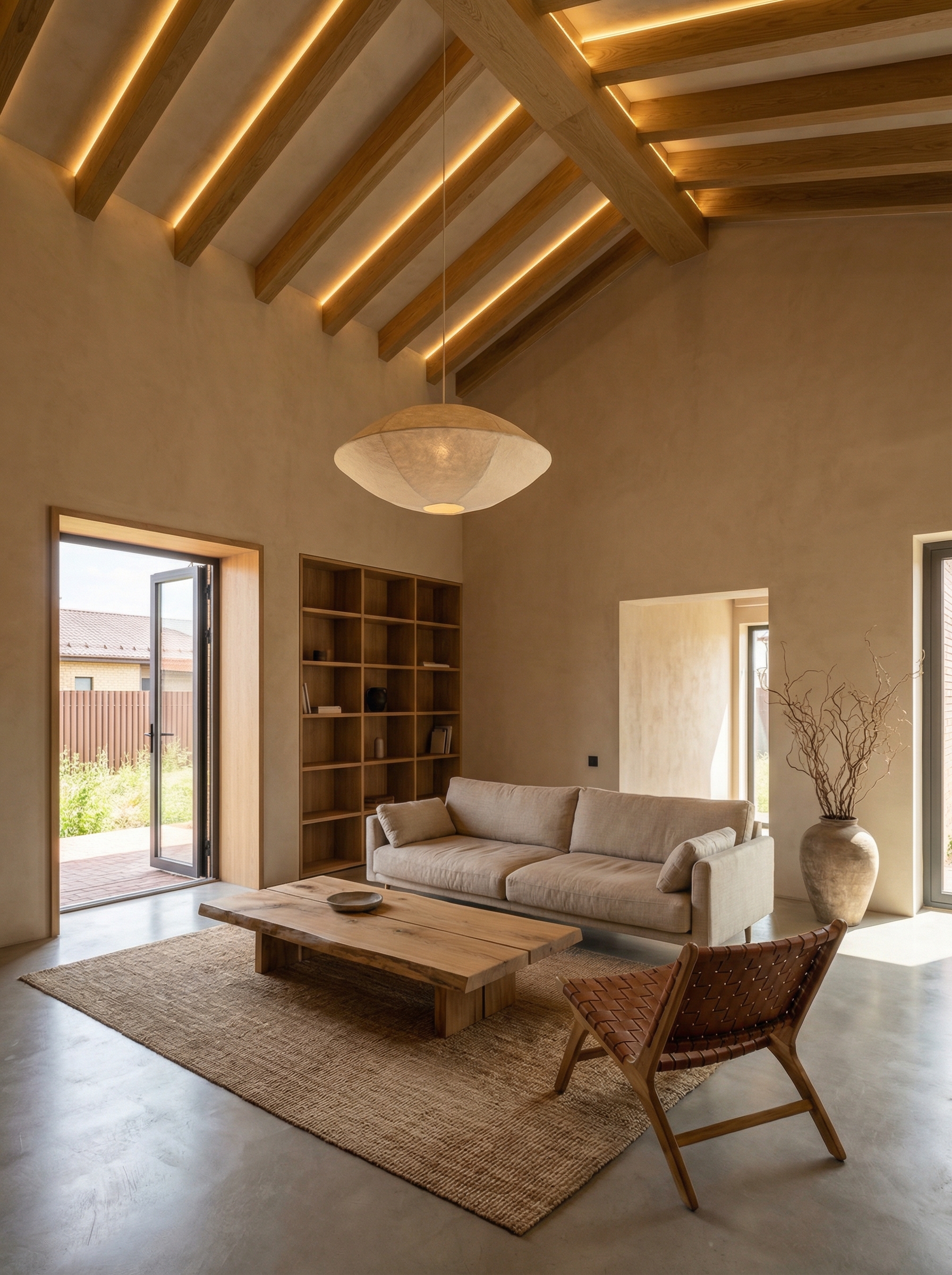 Дизайн гостиной в стиле Japandi — фото интерьера от нейросети RoomGPT