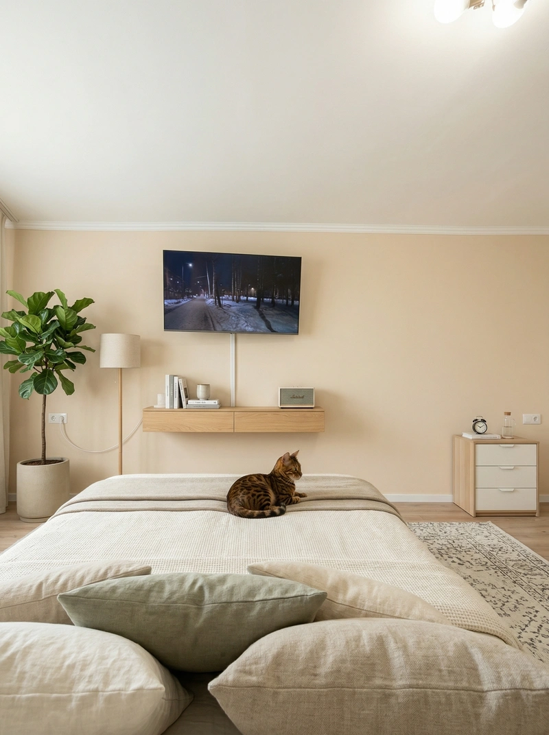 Дизайн спальни в стиле Сканди — фото интерьера от нейросети RoomGPT