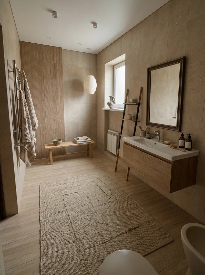 Дизайн ванной в стиле Japandi — фото интерьера от нейросети RoomGPT