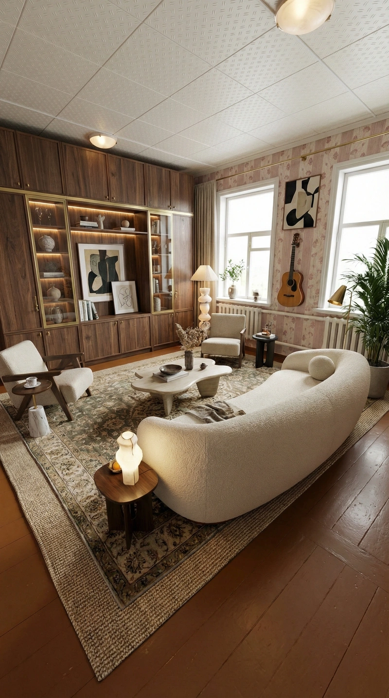 Дизайн интерьера в стиле Эклектика — Гостиная от нейросети RoomGPT