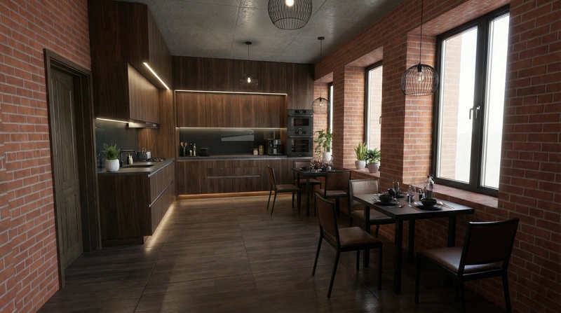 Дизайн интерьера в стиле Блэктэк — Кухня от нейросети RoomGPT