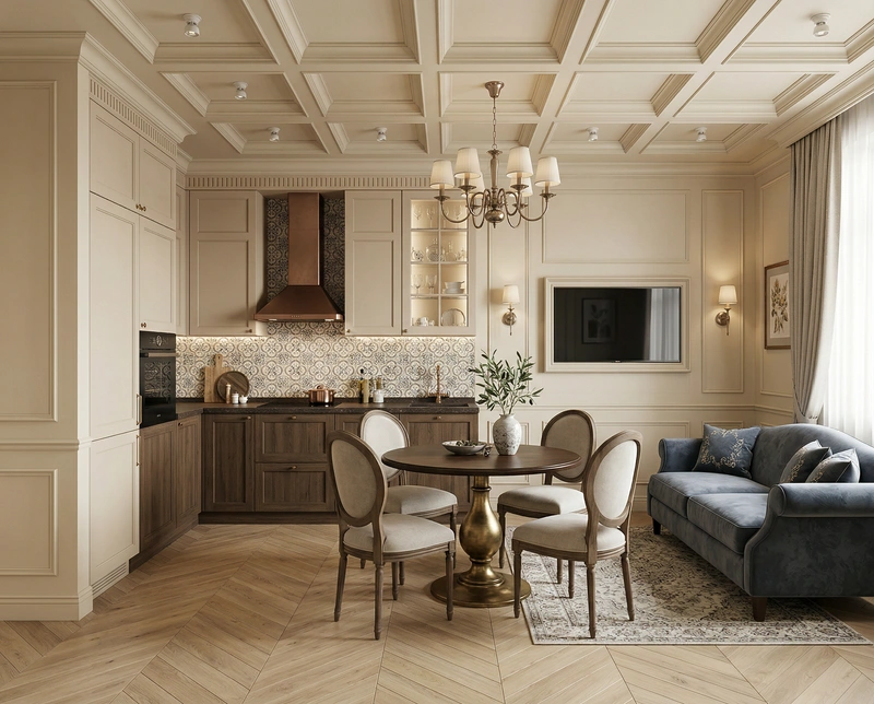 Дизайн интерьера в стиле Классика — Кухня от нейросети RoomGPT