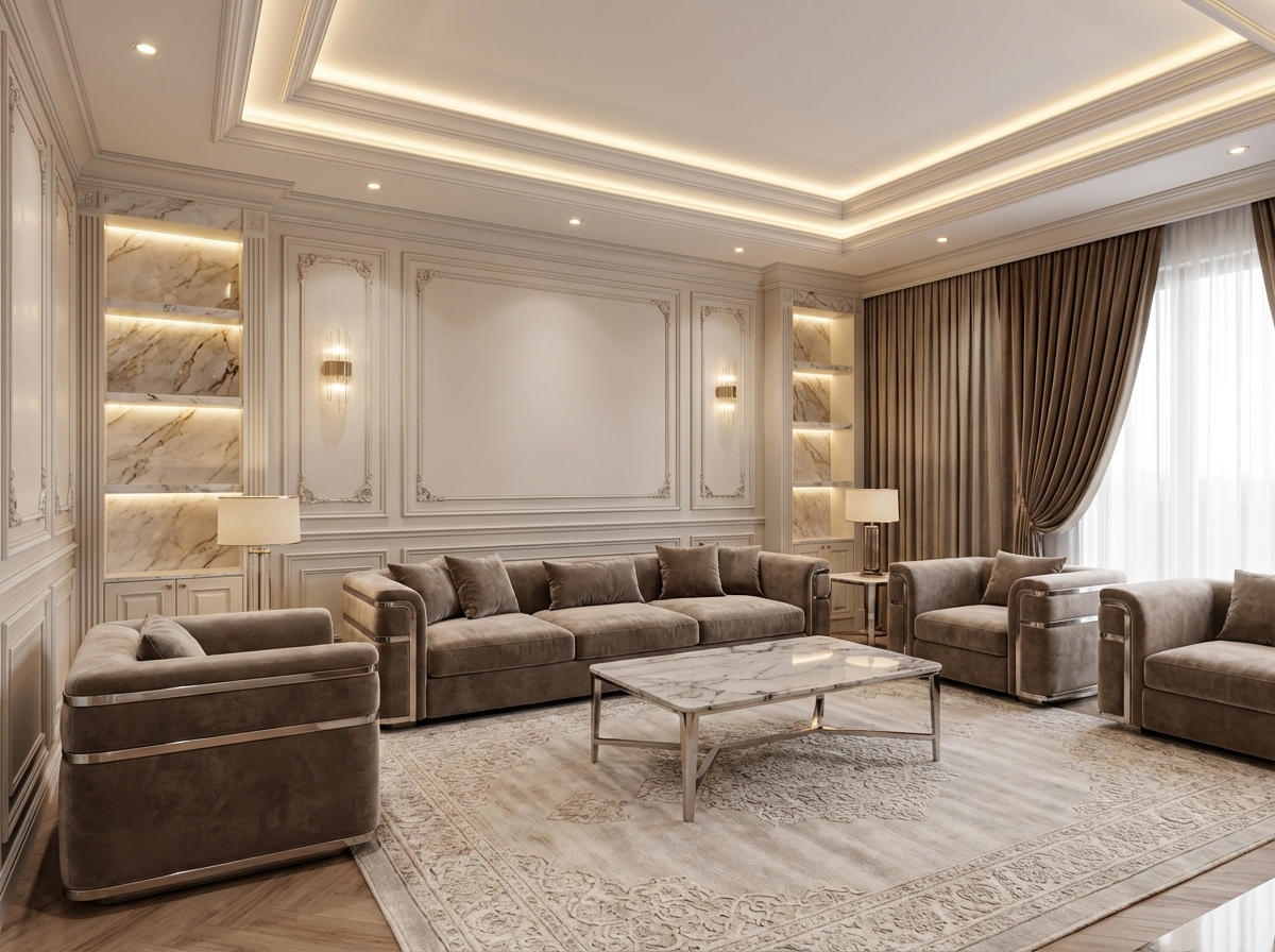 Дизайн гостиной в стиле Классика — фото интерьера от нейросети RoomGPT