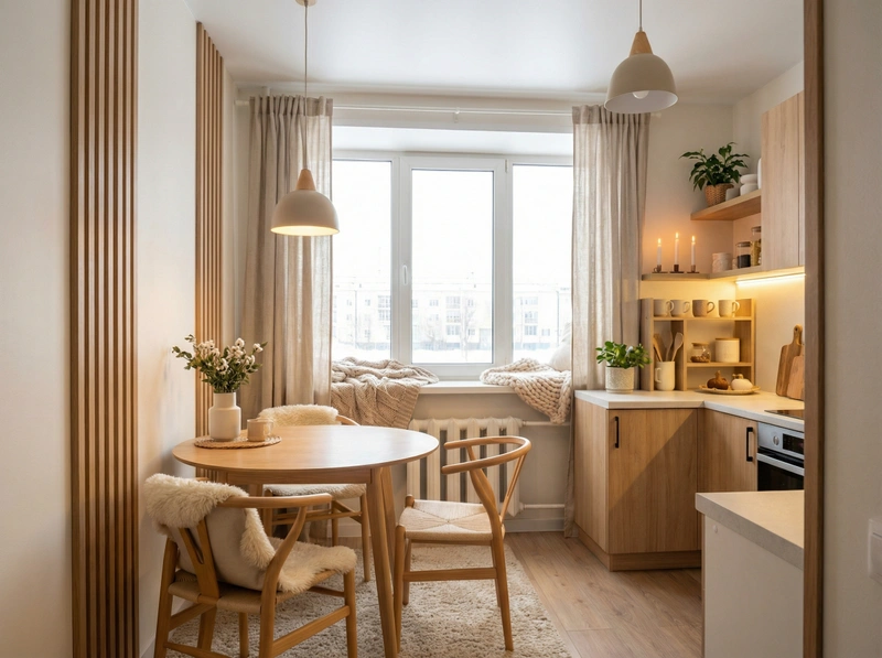 Дизайн интерьера в стиле Хюгге — Кухня от нейросети RoomGPT