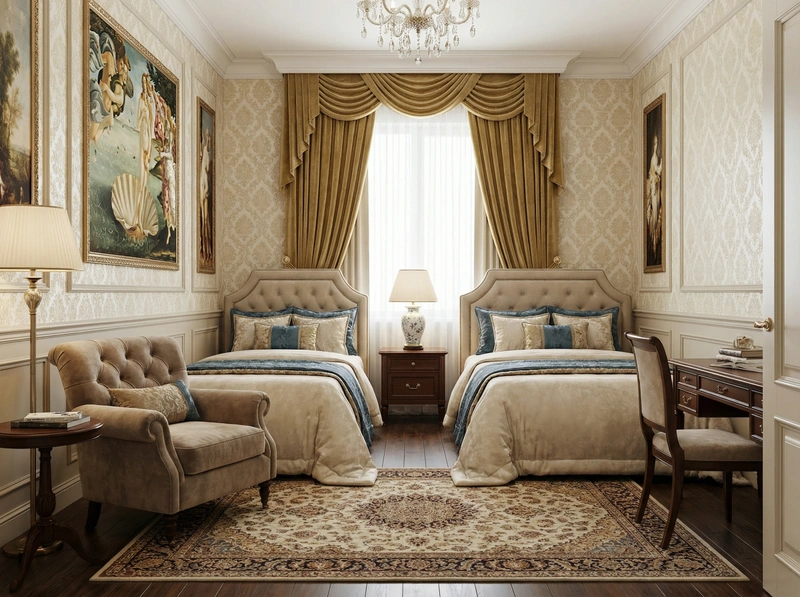 Дизайн спальни в стиле Классика — фото интерьера от нейросети RoomGPT