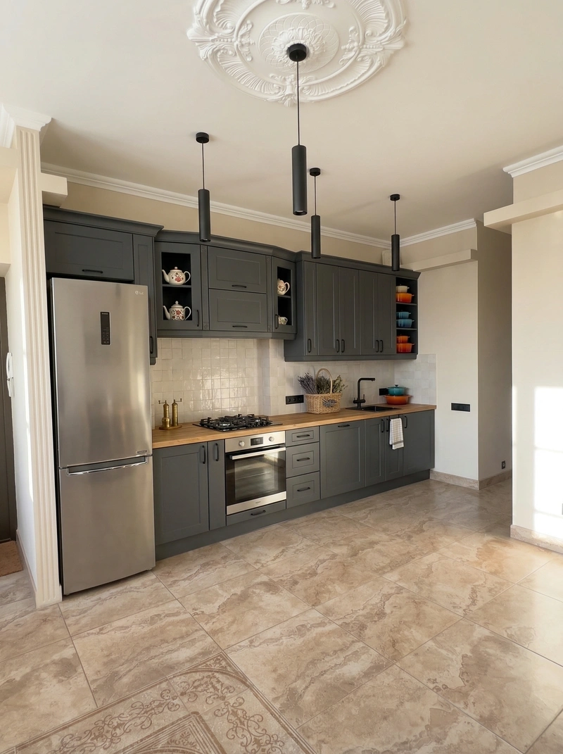 Дизайн кухни в стиле Британский — фото интерьера от нейросети RoomGPT