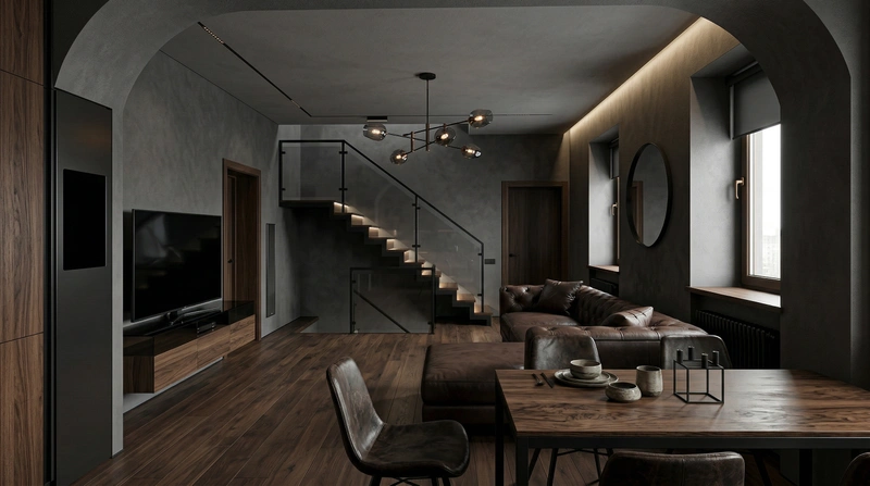 Дизайн гостиной в стиле Блэктэк — фото интерьера от нейросети RoomGPT