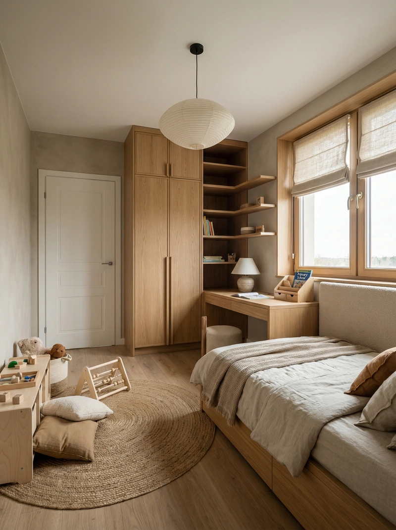 Дизайн детской в стиле Japandi — фото интерьера от нейросети RoomGPT