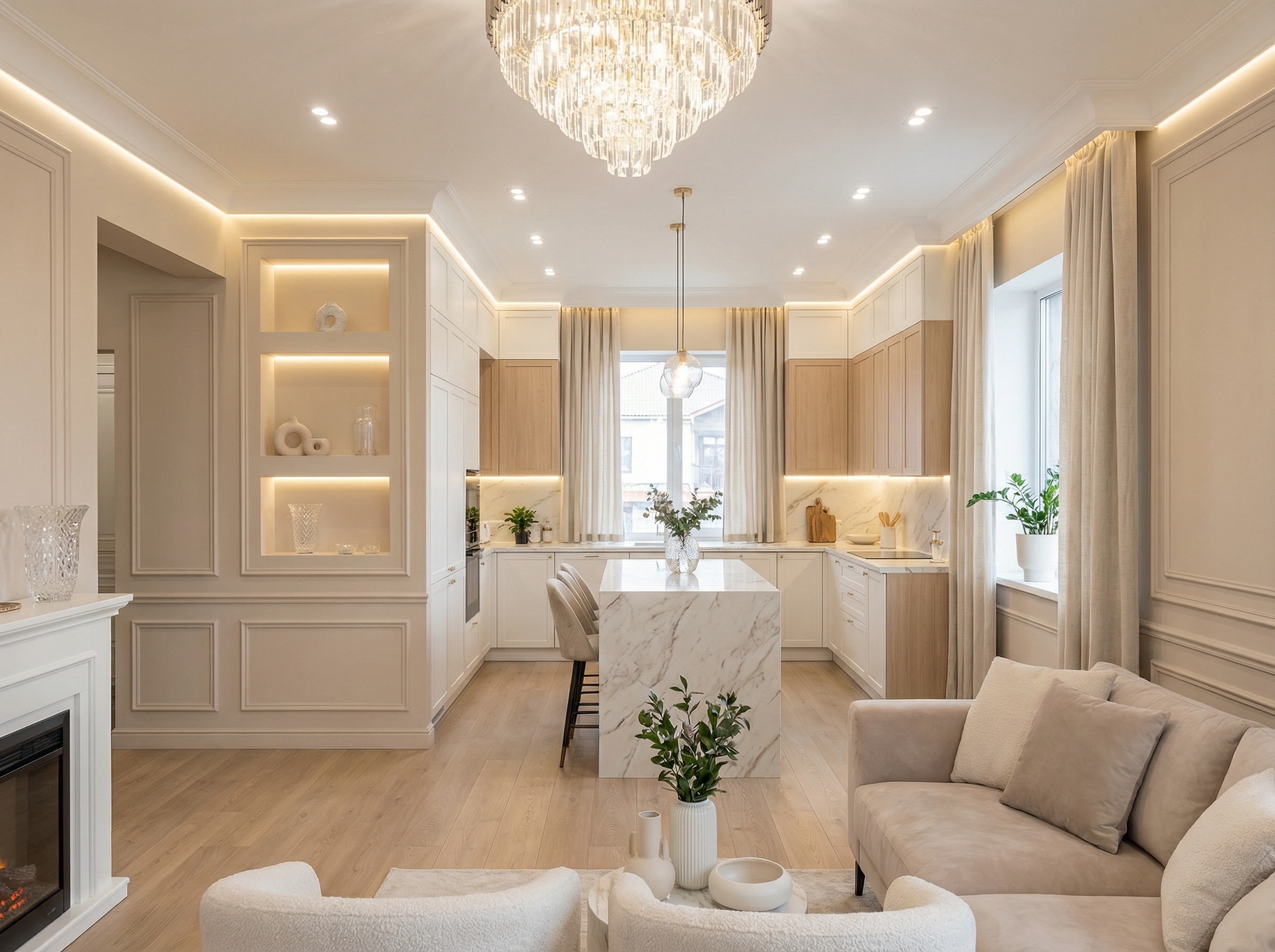 Дизайн кухни в стиле Классика — фото интерьера от нейросети RoomGPT