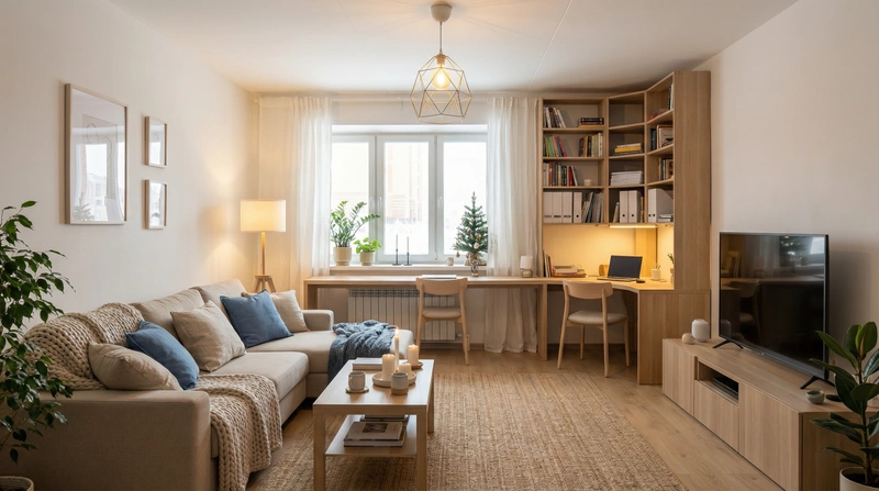 Дизайн интерьера в стиле Хюгге — Гостиная от нейросети RoomGPT