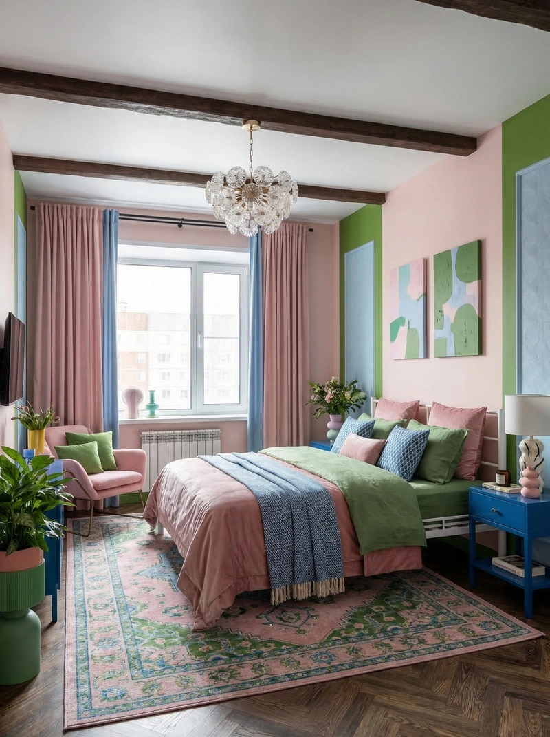 Дизайн спальни в стиле Эклектика — фото интерьера от нейросети RoomGPT