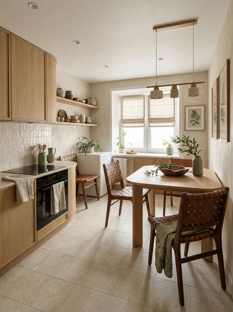 Дизайн кухни в стиле Japandi — фото интерьера от нейросети RoomGPT