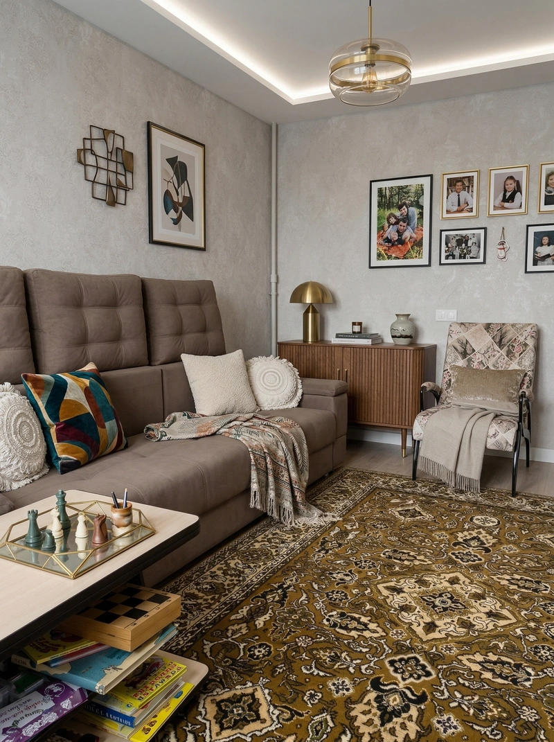 Дизайн гостиной в стиле Эклектика — фото интерьера от нейросети RoomGPT