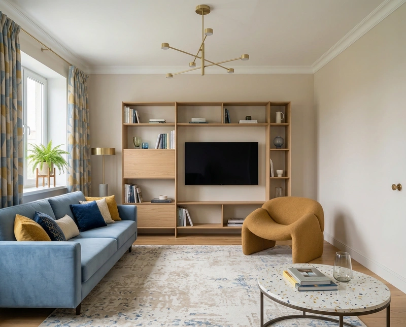 Дизайн гостиной в стиле Контемпорари — фото интерьера от нейросети RoomGPT