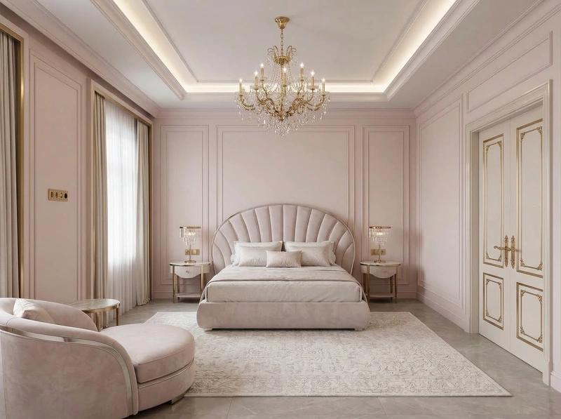 Дизайн спальни в стиле Неоклассика — фото интерьера от нейросети RoomGPT