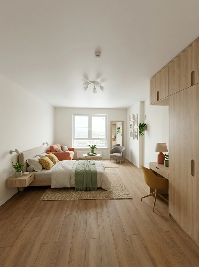 Дизайн спальни в стиле Сканди — фото интерьера от нейросети RoomGPT