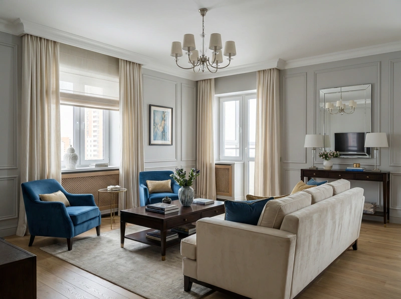 Дизайн интерьера в стиле Классика — Гостиная от нейросети RoomGPT