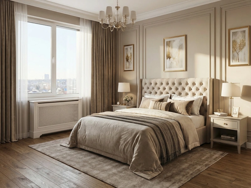 Дизайн спальни в стиле Классика — фото интерьера от нейросети RoomGPT