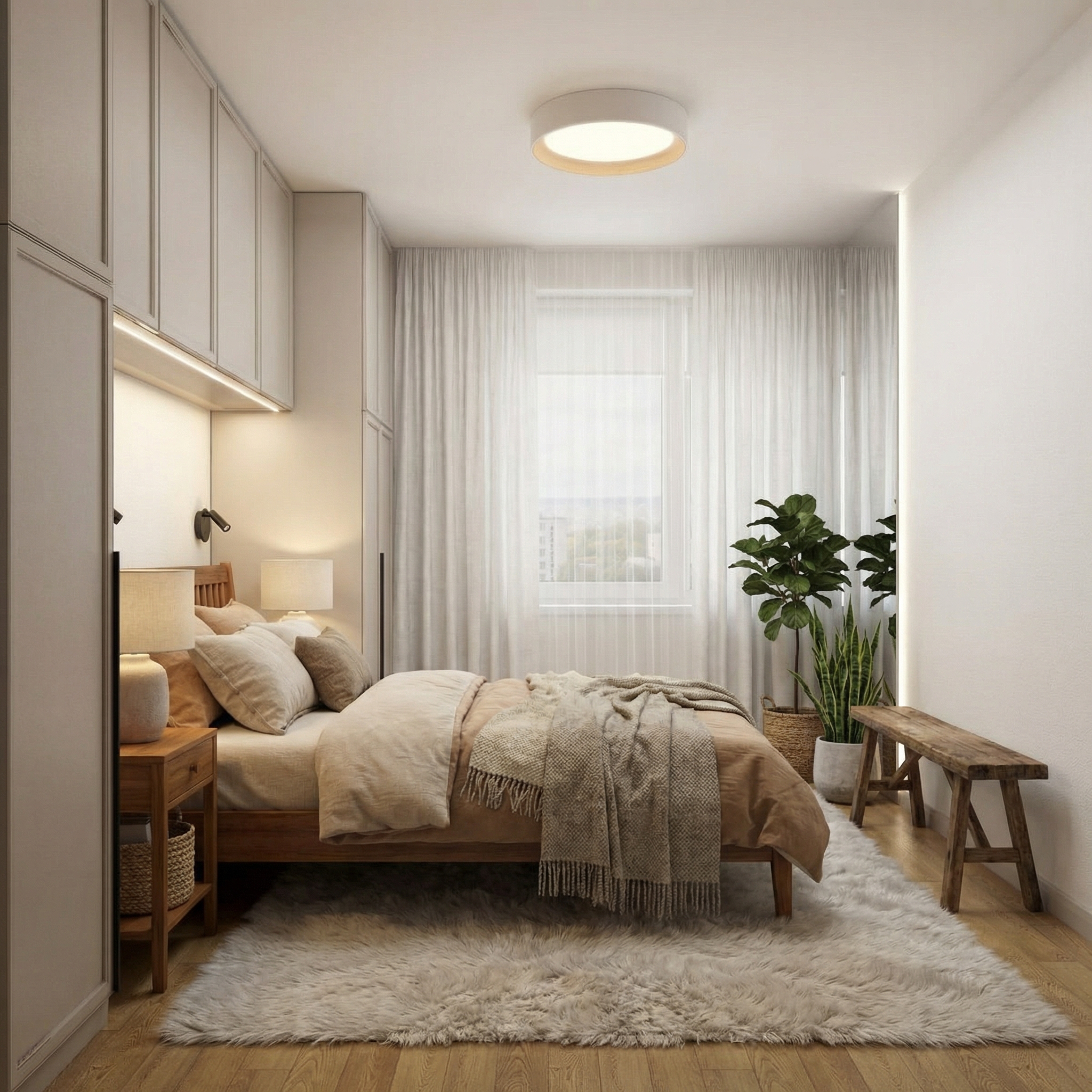 Дизайн спальни в стиле Хюгге — фото интерьера от нейросети RoomGPT