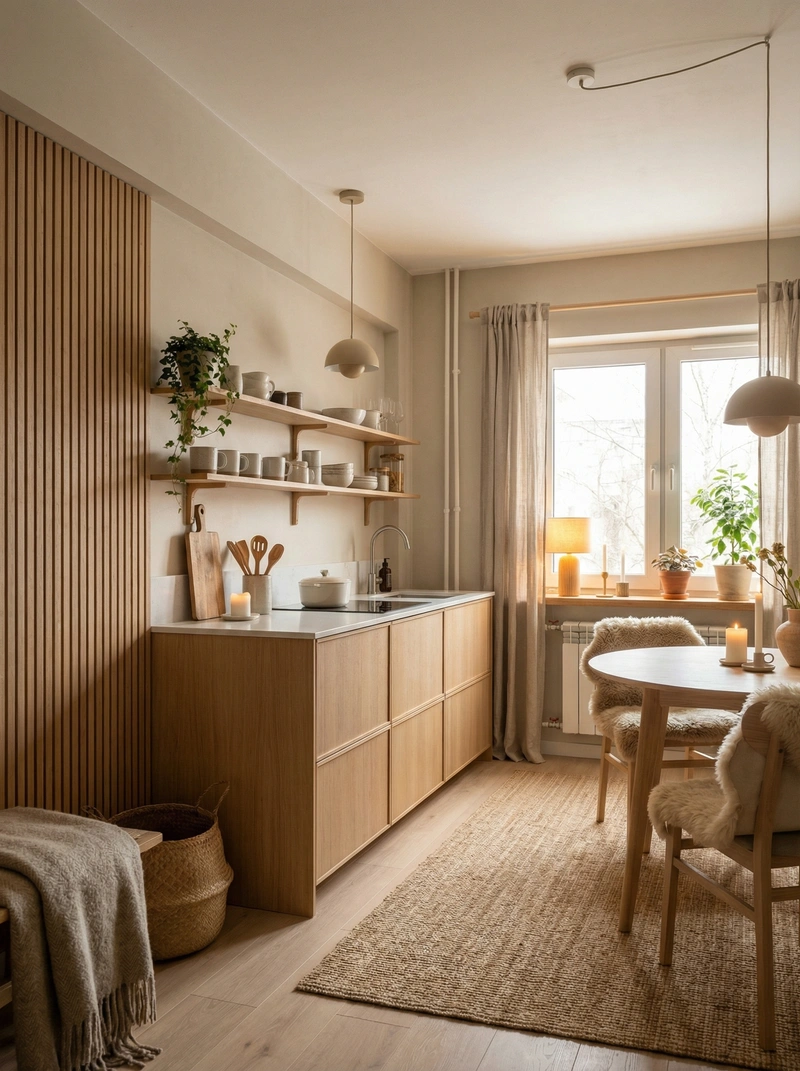 Дизайн интерьера в стиле Хюгге — Кухня от нейросети RoomGPT