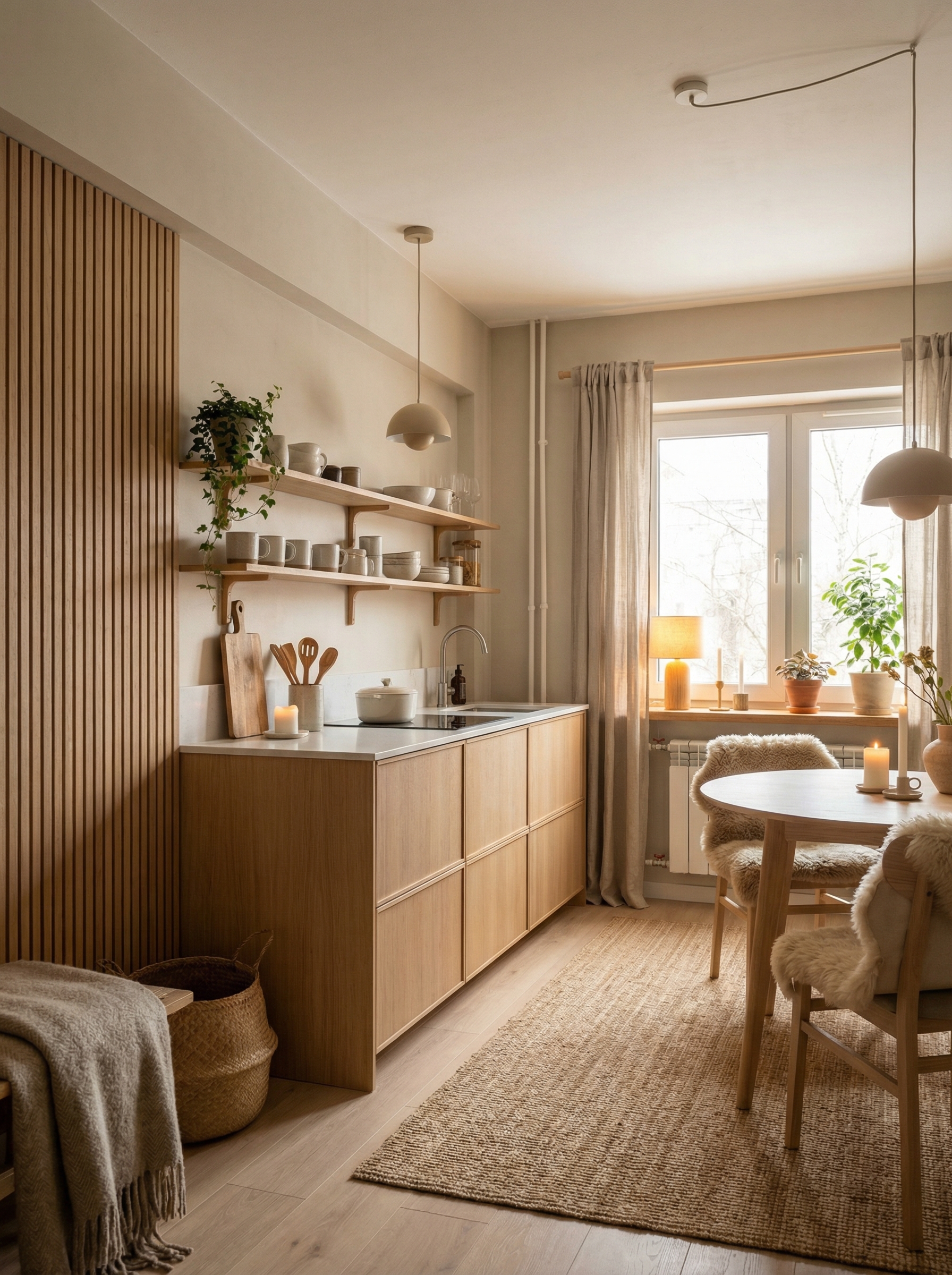 Дизайн кухни в стиле Хюгге — фото интерьера от нейросети RoomGPT