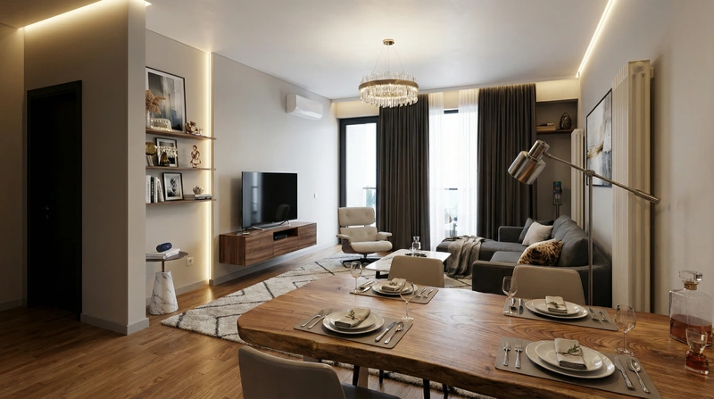 Дизайн интерьера в стиле Контемпорари — Гостиная от нейросети RoomGPT