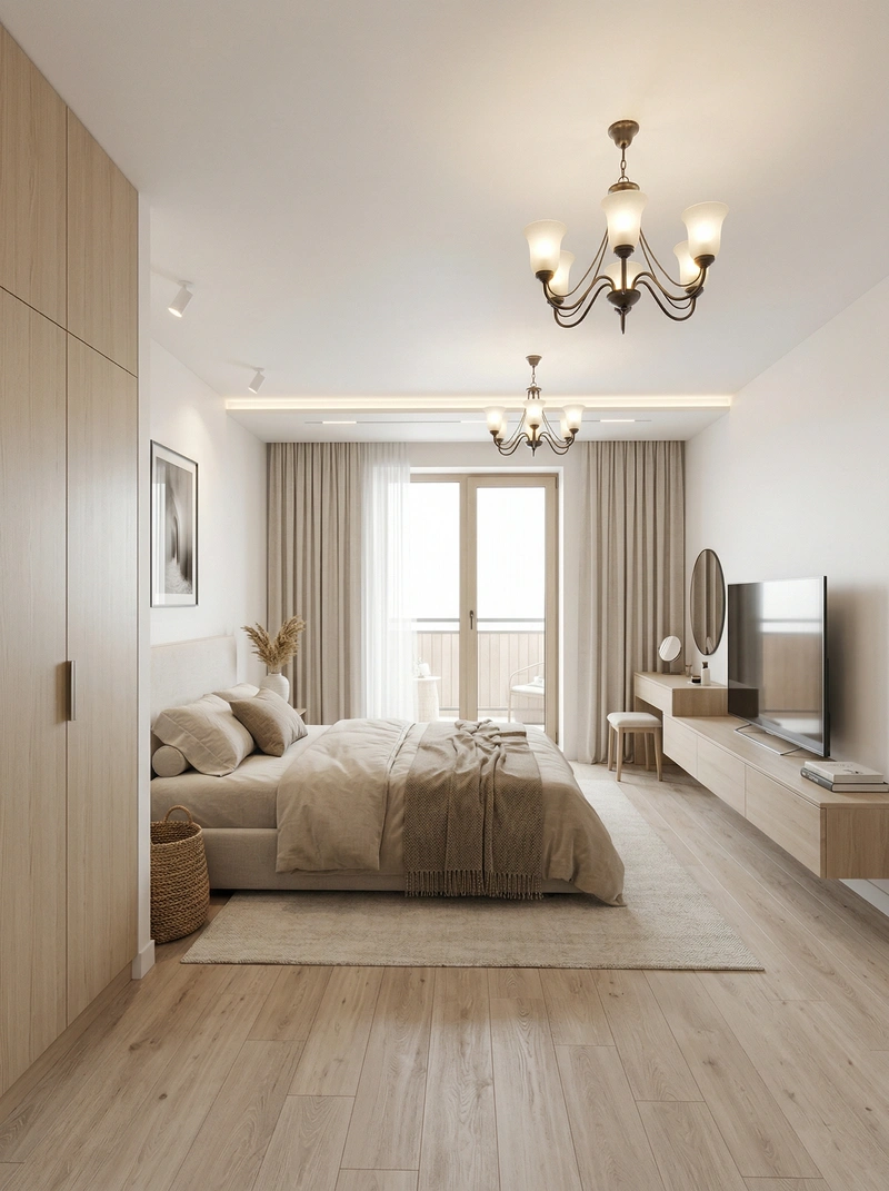 Дизайн спальни в стиле Сканди — фото интерьера от нейросети RoomGPT