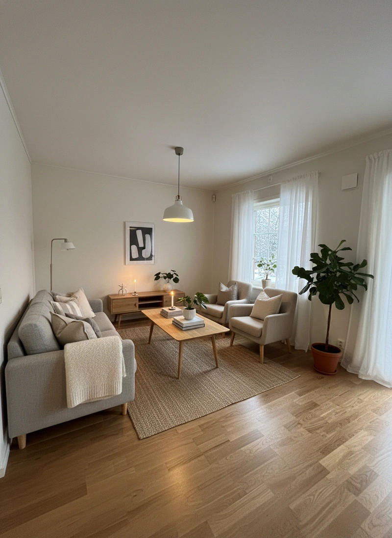 Дизайн интерьера в стиле Хюгге — Гостиная от нейросети RoomGPT