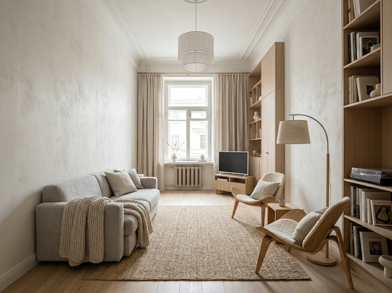 Дизайн интерьера в стиле Хюгге — Гостиная от нейросети RoomGPT