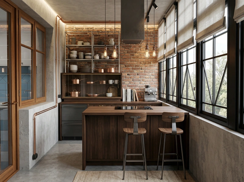 Дизайн кухни в стиле Лофт — фото интерьера от нейросети RoomGPT