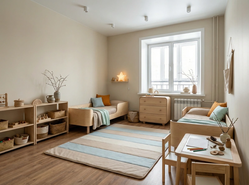 Дизайн детской в стиле Japandi — фото интерьера от нейросети RoomGPT