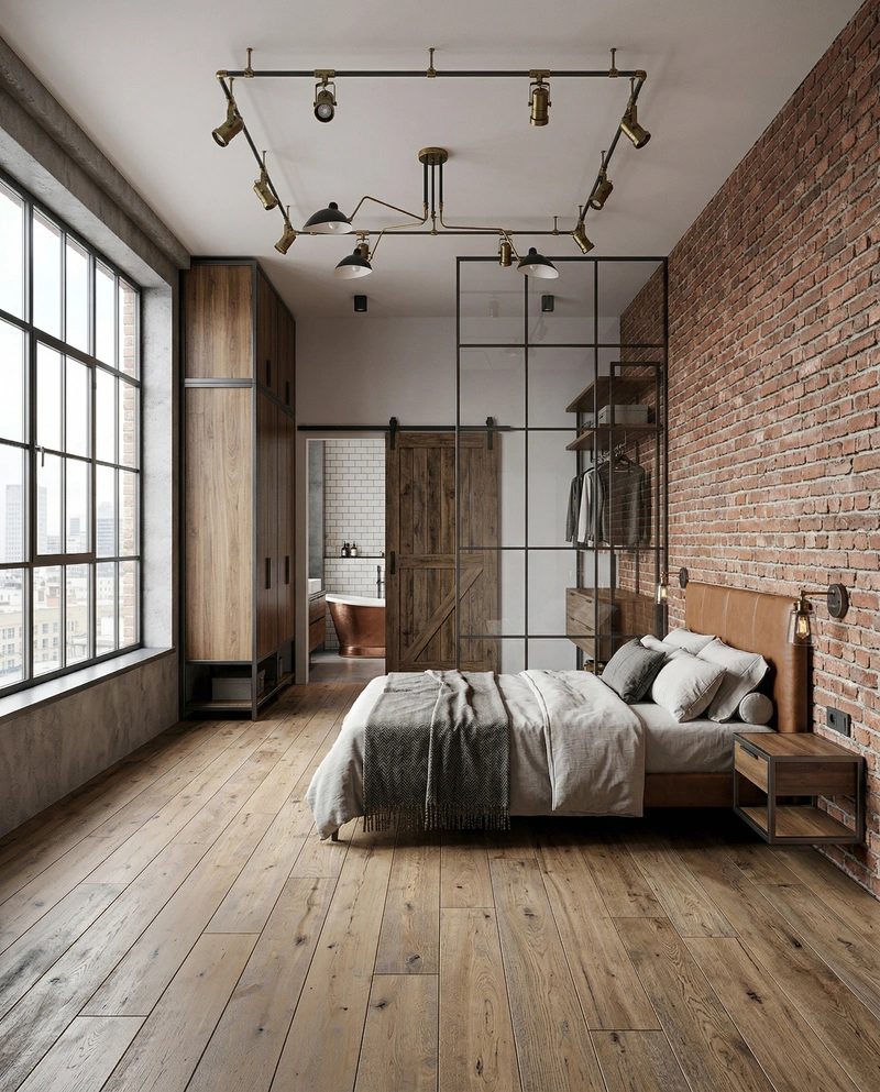 Дизайн спальни в стиле Лофт — фото интерьера от нейросети RoomGPT