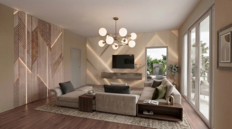 Дизайн интерьера в стиле Контемпорари — Гостиная от нейросети RoomGPT