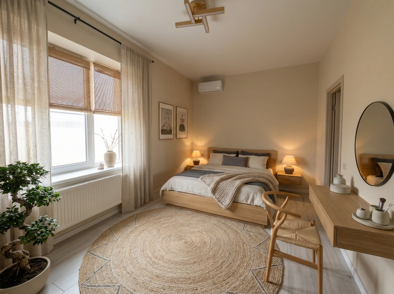 Дизайн спальни в стиле Japandi — фото интерьера от нейросети RoomGPT