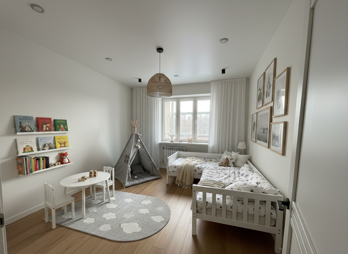 Дизайн гостиной в стиле Сканди — фото интерьера от нейросети RoomGPT