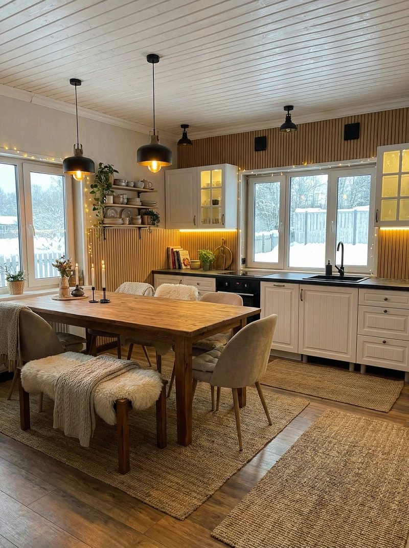 Дизайн интерьера в стиле Хюгге — Кухня от нейросети RoomGPT