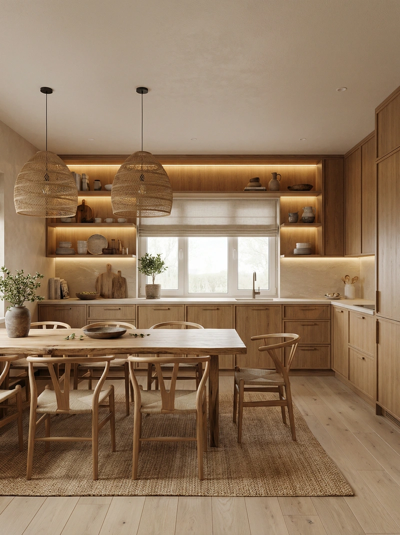 Дизайн кухни в стиле Japandi — фото интерьера от нейросети RoomGPT